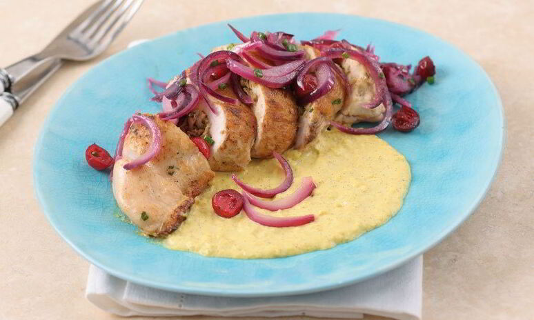 Рецепт куриная грудка, фаршированная шампиньонами с кукурузным кремом