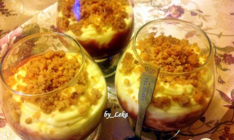 Рецепт малиновый десерт с кремом патисьер и штрейзелем