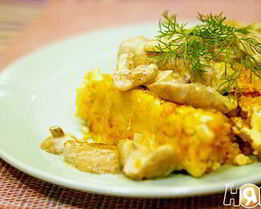 Суфле из овощей под маслятами в сметане