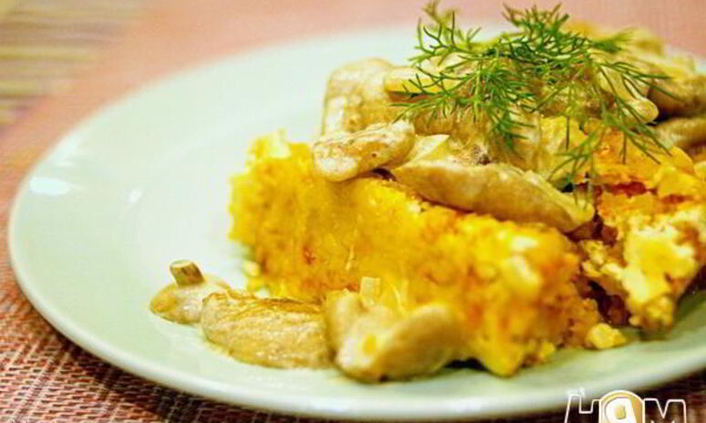 Рецепт суфле из овощей под маслятами в сметане