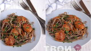 Гречневая лапша Соба с фрикадельками