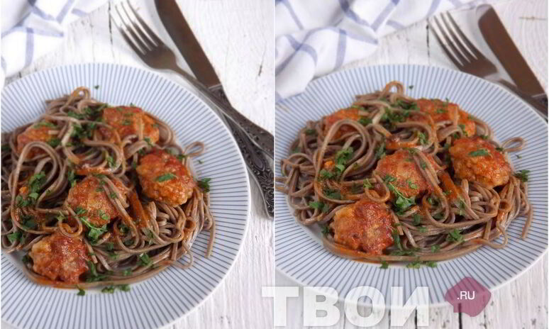 Рецепт гречневая лапша соба с фрикадельками