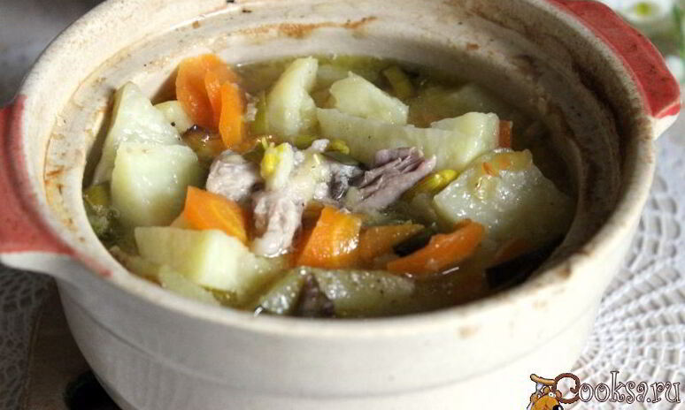 Рецепт картофель с мясом и чечевицей в горшочках