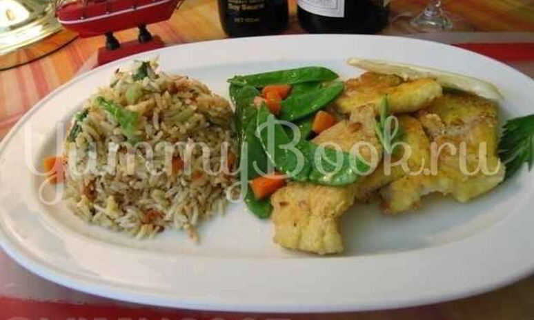 Рецепт рис, обжаренный с рыбой и овощами