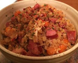 Рис с капустой и колбасой