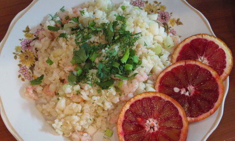 Рецепт рис с креветками и грушей