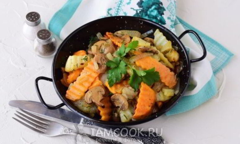 Рецепт жареная картошка с грибами и луком