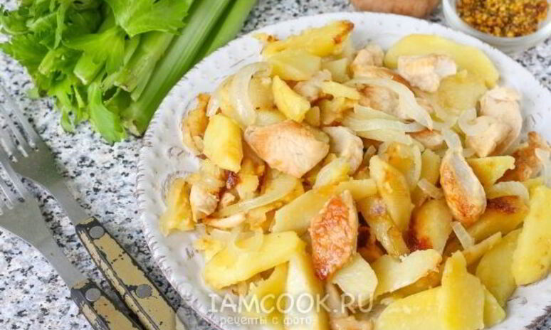 Рецепт жареная картошка с курицей