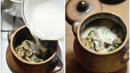 грибы душеные в горшочке