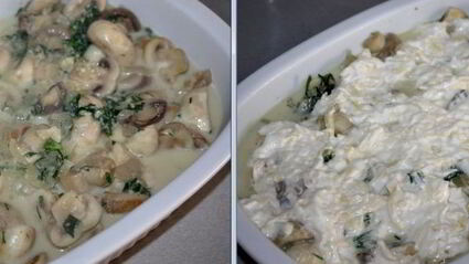 шампиньоны запеченные в сметанно-сырном соусе