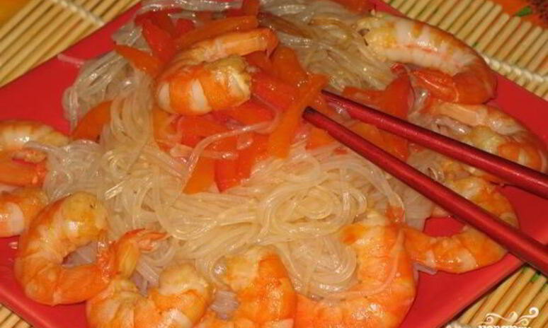 Рецепт лапша с креветками и овощами