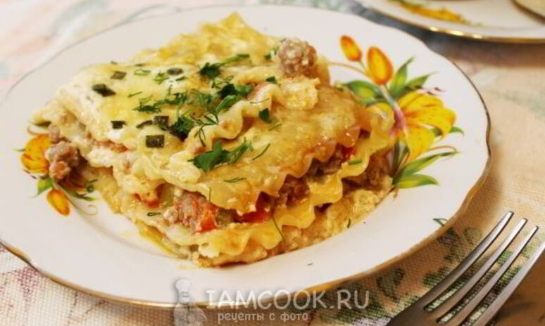 Рецепт лазанья с фаршем, помидорами и сыром