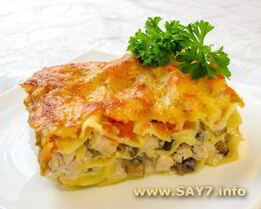 Лазанья с грибами и куриным филе