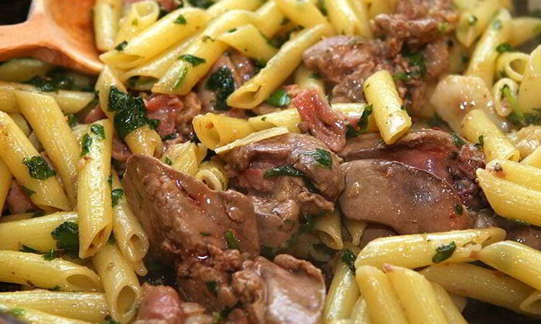 Рецепт макароны с куриной печенкой