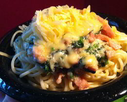 Макароны с ветчиной и цукини