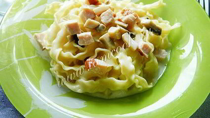 паста с грибами и копченым мясом