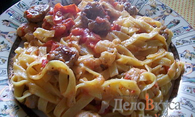 Рецепт паста с соусом из сальсичи и овощей