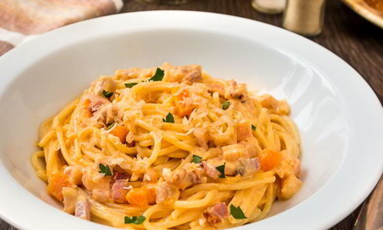 Рецепт паста с тыквой и беконом