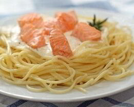 Спагетти с пармезаном и семгой