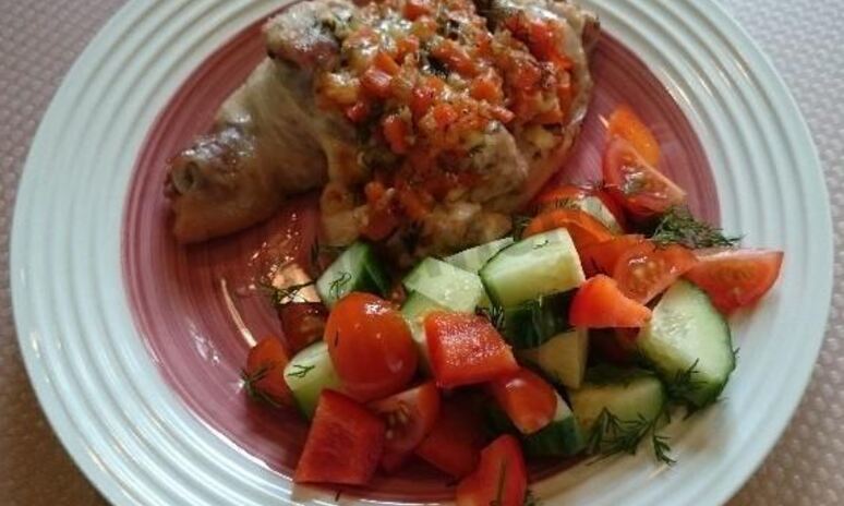 Рецепт куриных окорочки фаршированного овощами