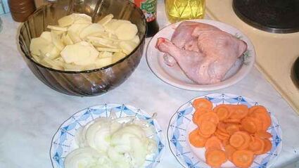 куриные окорочка запеченные с овощами