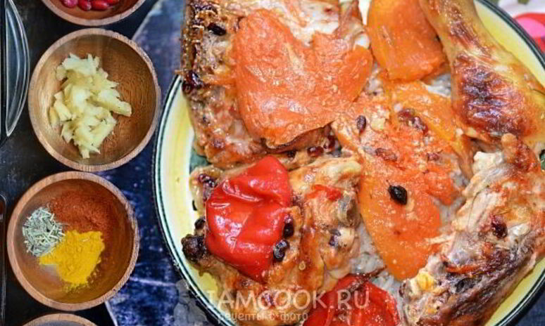 Рецепт курица в духовке с тыквой