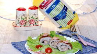 Свинина, фаршированная рисом, грибами и креветками