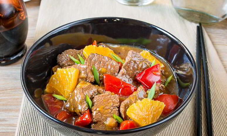 Рецепт телятина с апельсинами и сладким перцем