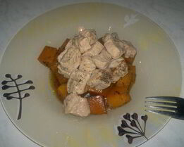 Тыква в соевом соусе и свинина в темном пиве