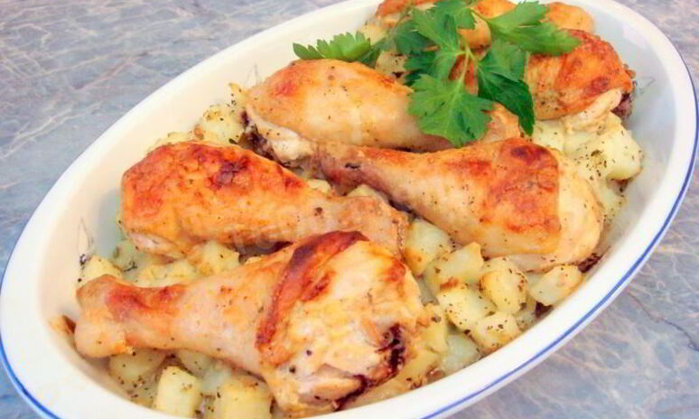 Рецепт запеченные куриные голени с картошкой в духовке