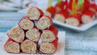 Крабовые палочки, фаршированные печенью трески