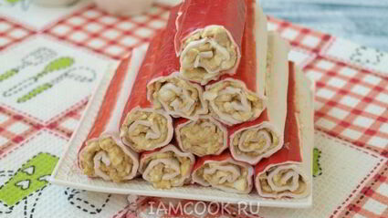 крабовые палочки, фаршированные печенью трески