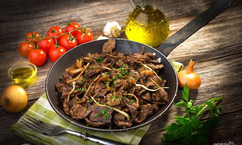 Рецепт печень говяжья, жаренная с луком