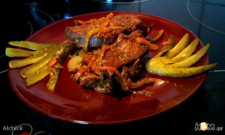 Рецепт печень с морковью и солеными огурцами