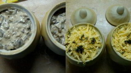 пельмени с грибами в горшочках