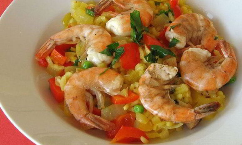 Рецепт паэлья с копченой ветчиной и креветками