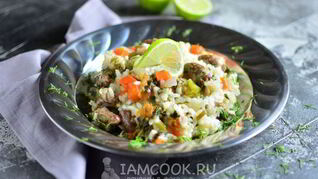 Плов с куриными сердечками в мультиварке