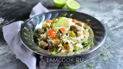 плов с куриными сердечками в мультиварке