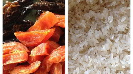 плов с сухофруктами, апельсинами и копченой корейкой