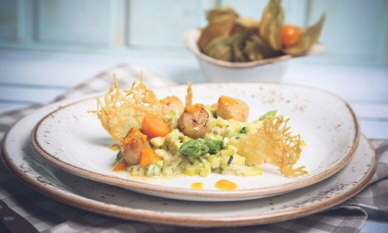 Рецепт морской гребешок с овощным ризотто