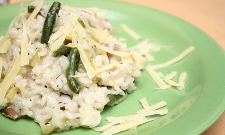 Рецепт зеленое ризотто с грибами