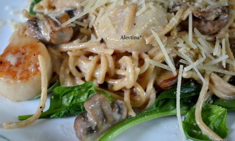 Рецепт гребешки с грибами и шпинатом