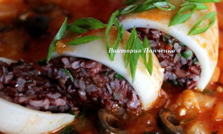 Рецепт кальмар, фаршированный красным рисом