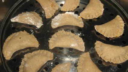 ржаные вареники с тыквой на пару, постные