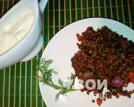 Гречка в казане с печенью