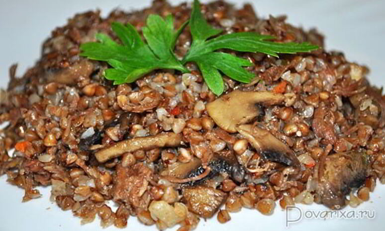Рецепт каша гречневая с тушенкой и грибами вкусняшка