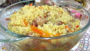 Пшеничная каша с тушеной свининой