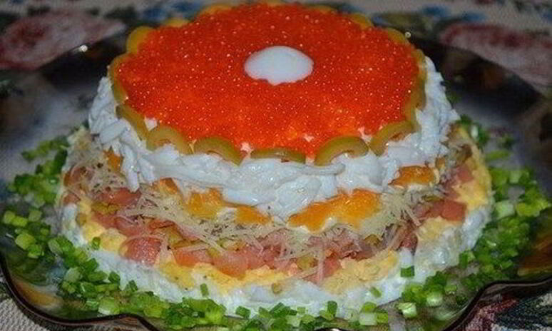 Рецепт праздничный слоеный салат жемчужина с семгой