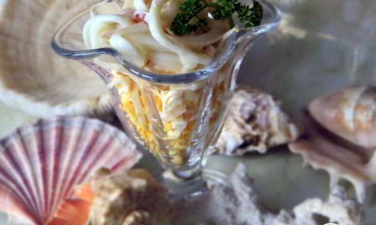 Рецепт салат из кальмаров с плавленым сыром