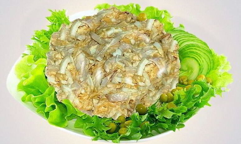 Рецепт салат из кальмаров с сыром